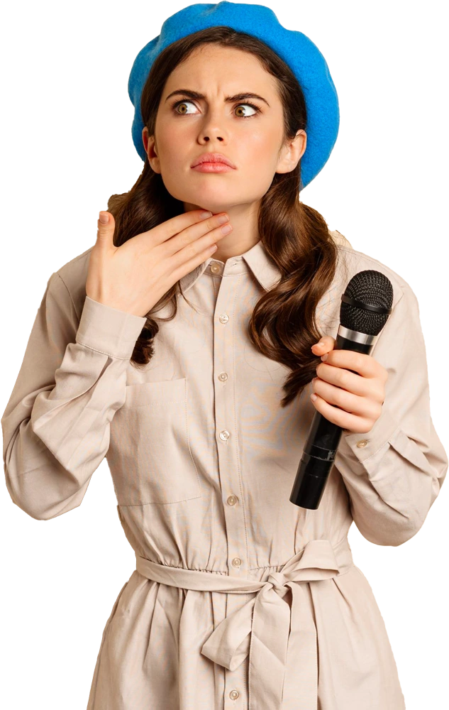 Une chanteuse pose sa main sur son larynx et se demande ce qu'il se passe quand elle chante