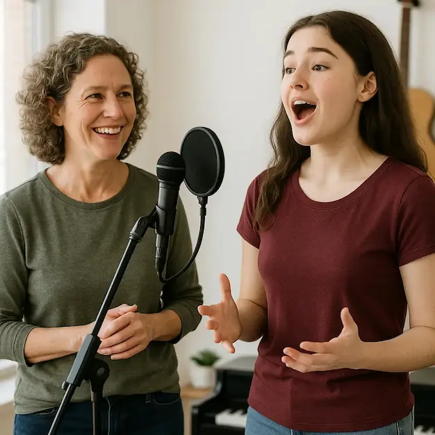 une professeure de chant et son élève ayant suivi la formation prof de chant