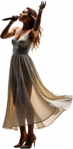 Une chanteuse dans sa formation au chant en ligne en cours de chant en ligne, de son école de chant en ligne Le Chant en Mouvements