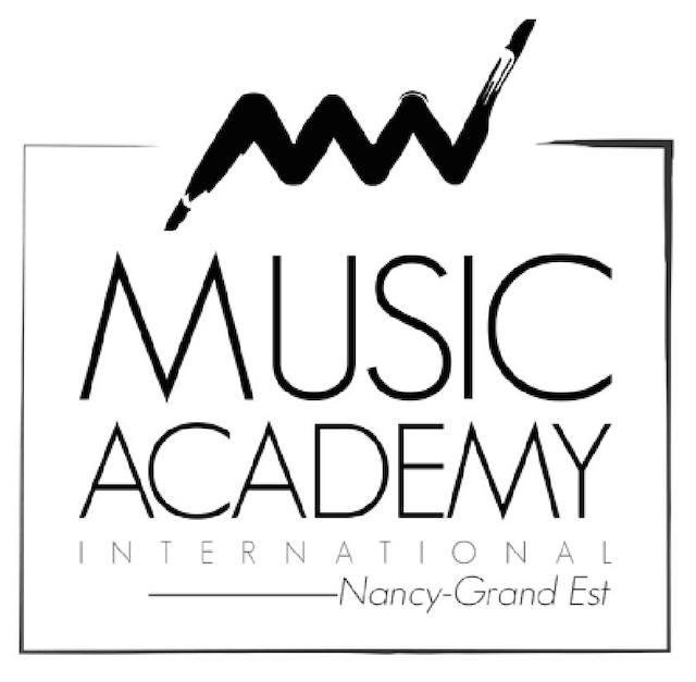 Music Academy International logo with a pencil stroke and Nancy-Grand Est text, framed by thin borders