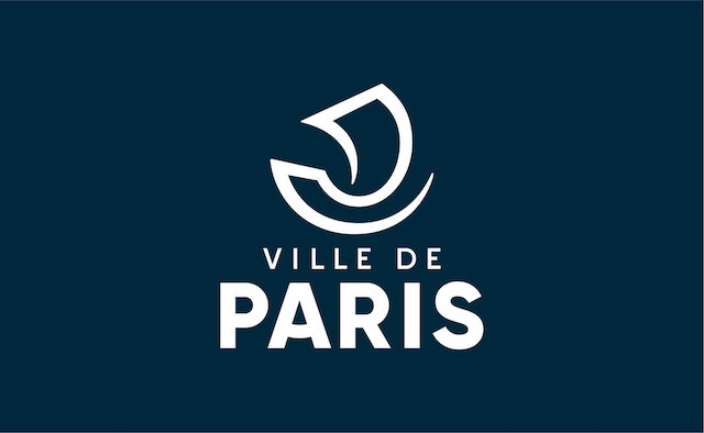 Ville de Paris logo with a white abstract emblem on a dark blue background.
